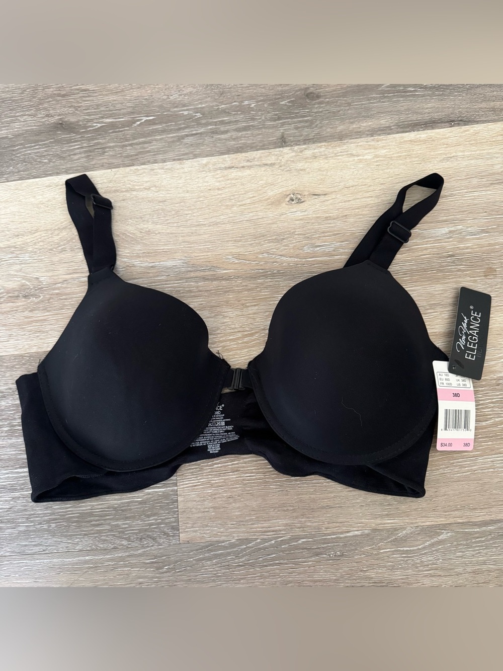 New York Elegance Black Label Black Bra Size 38D Front Closure  NWT